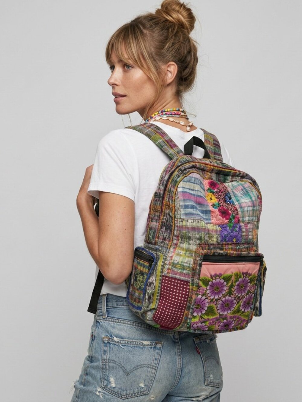 Floral Backpack Guatemalan Patchwork Embroidered Boho Travel School Bag